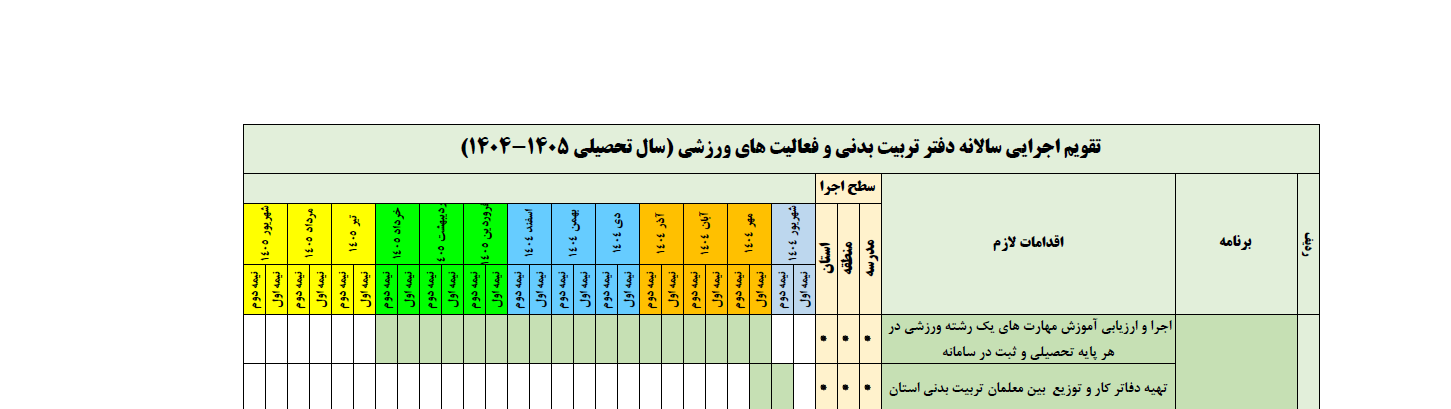 تقویم اجرایی سالانه دفتر تربیت بدنی و فعالیت های ورزشی